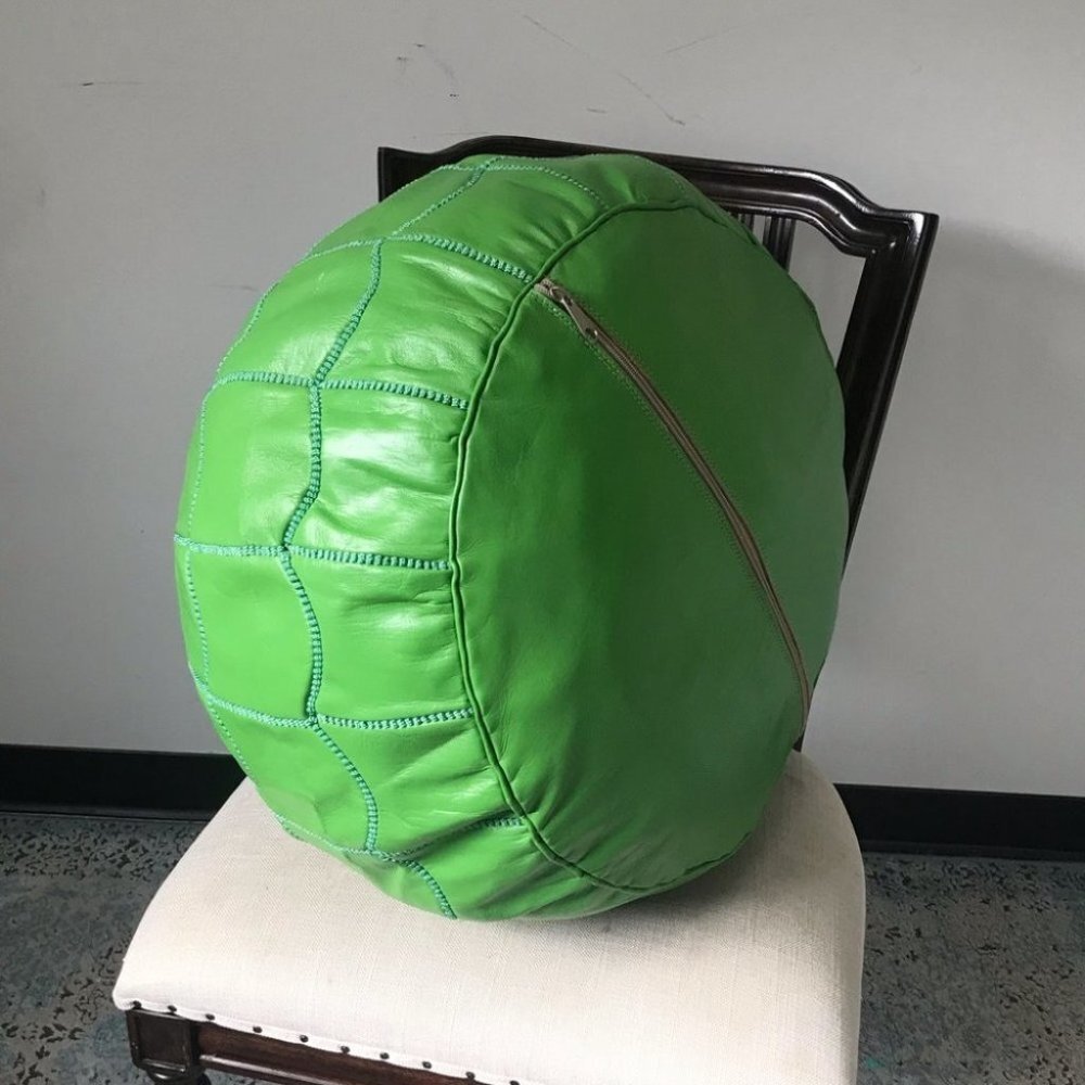 Green x large embroidered Moroccan handmade pouf - Picture 11 of 14